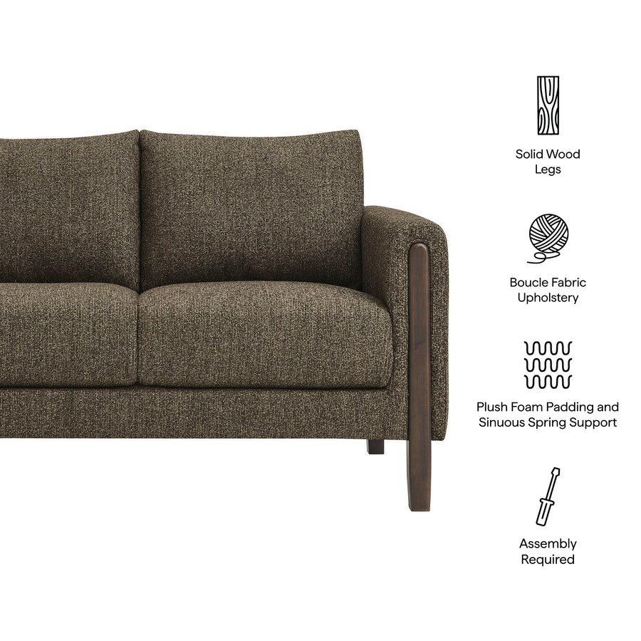 Vetiver Boucle Fabric Loveseat in Antique Espresso