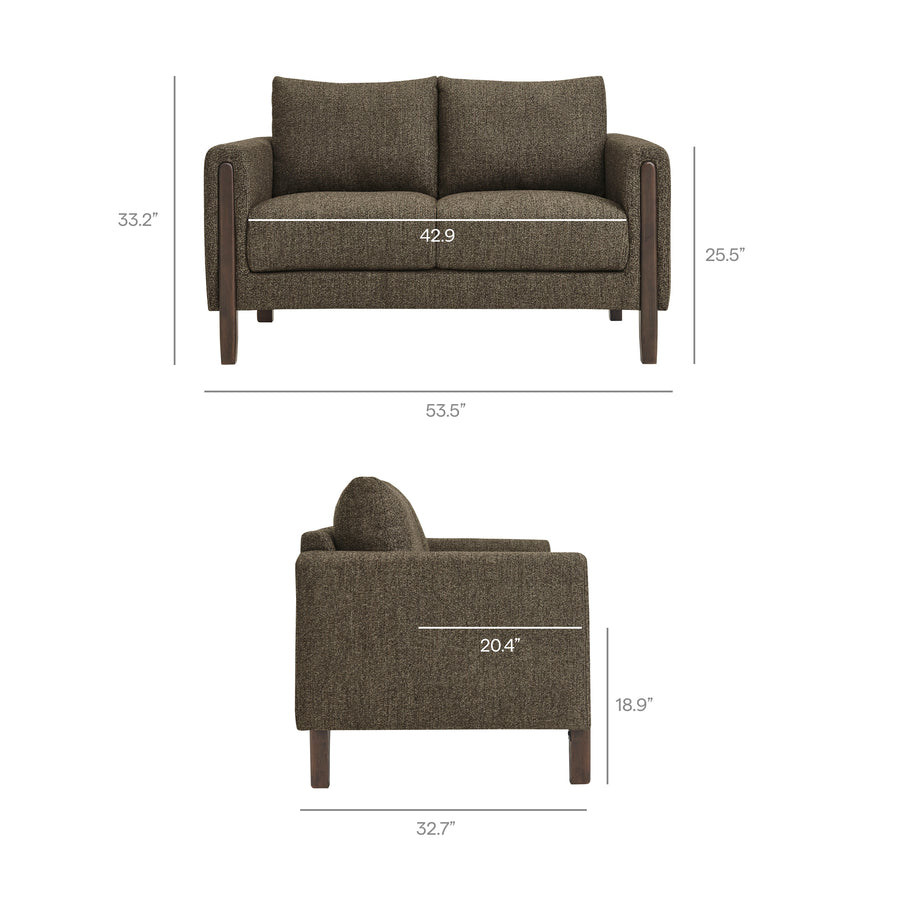 Vetiver Boucle Fabric Loveseat in Antique Espresso