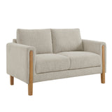 Vetiver Boucle Fabric Loveseat in Parchment Beech