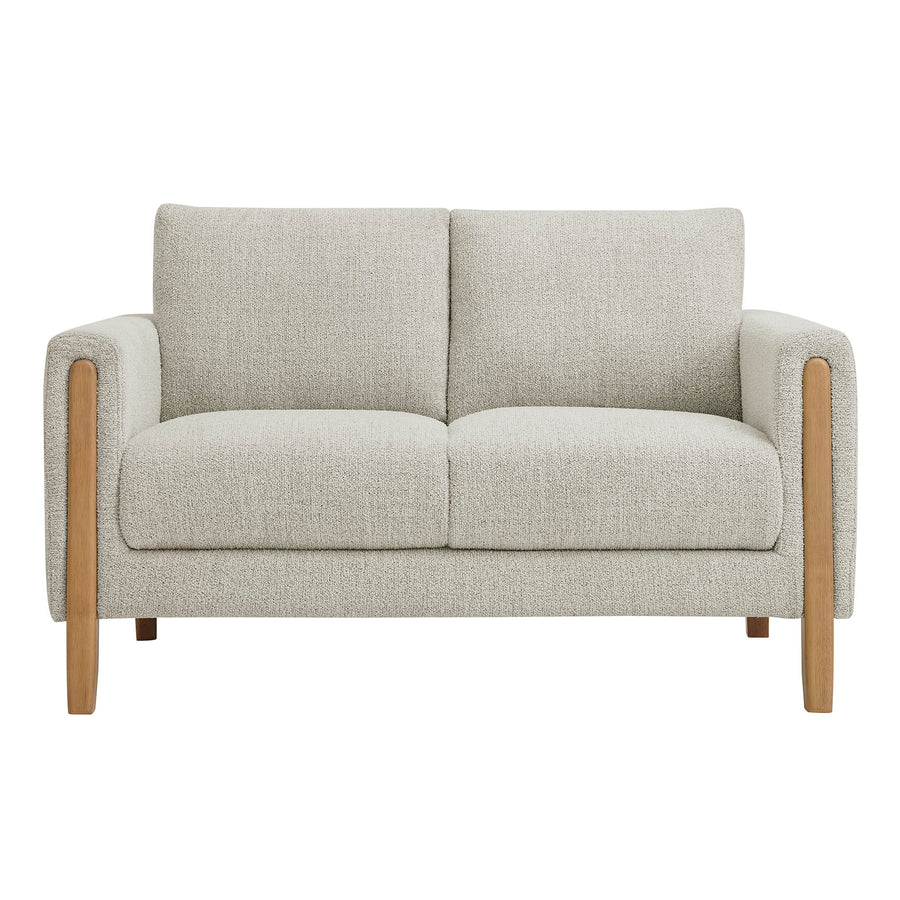 Vetiver Boucle Fabric Loveseat in Parchment Beech