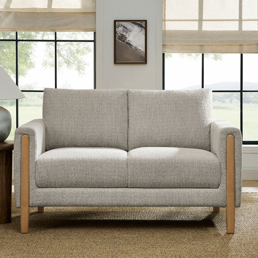 Vetiver Boucle Fabric Loveseat in Parchment Beech