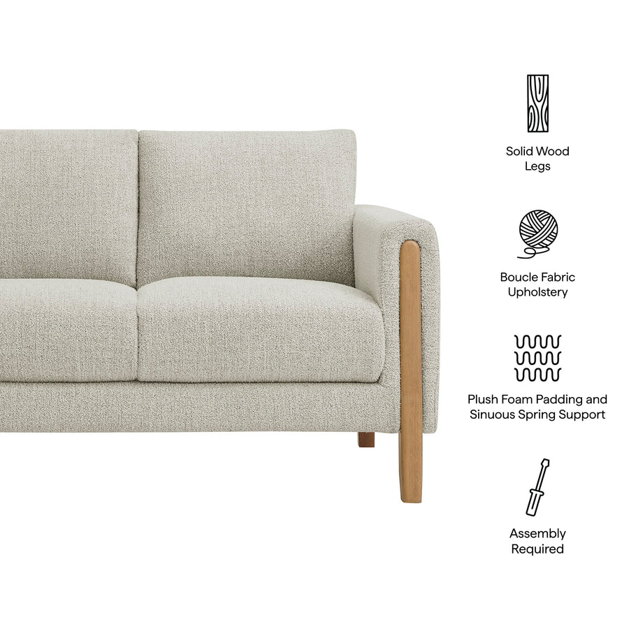 Vetiver Boucle Fabric Loveseat in Parchment Beech