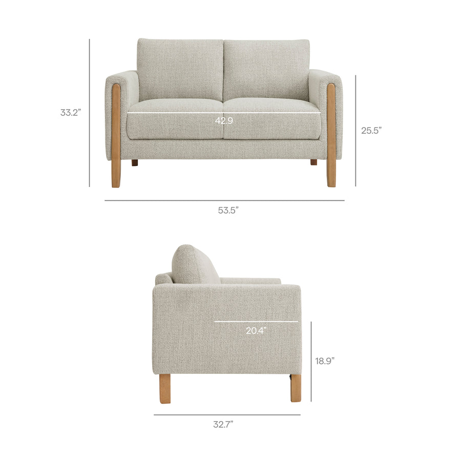 Vetiver Boucle Fabric Loveseat in Parchment Beech