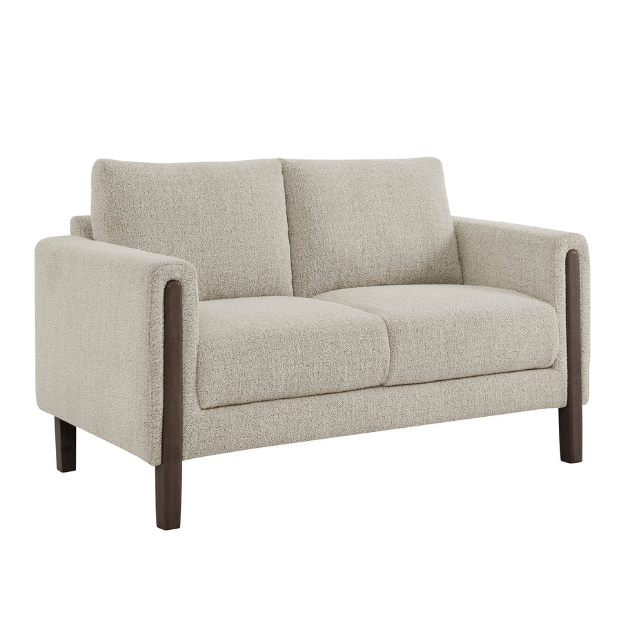Vetiver Boucle Fabric Loveseat in Parchment Espresso