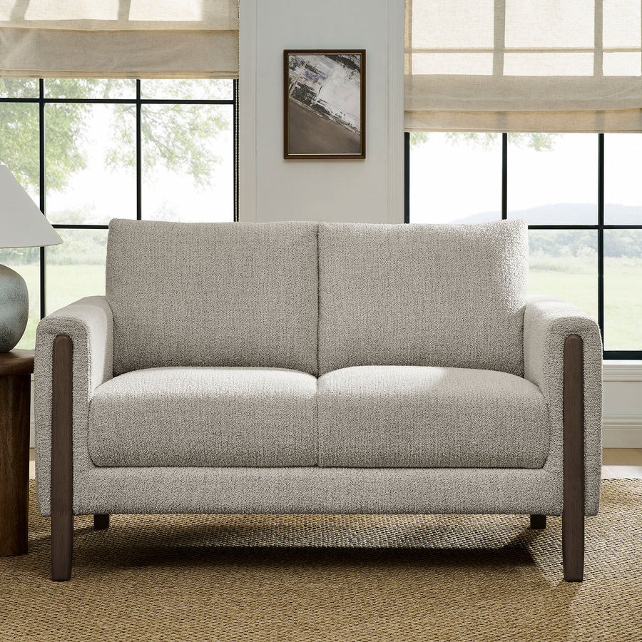 Vetiver Boucle Fabric Loveseat in Parchment Espresso