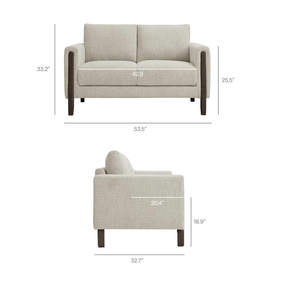 Vetiver Boucle Fabric Loveseat in Parchment Espresso