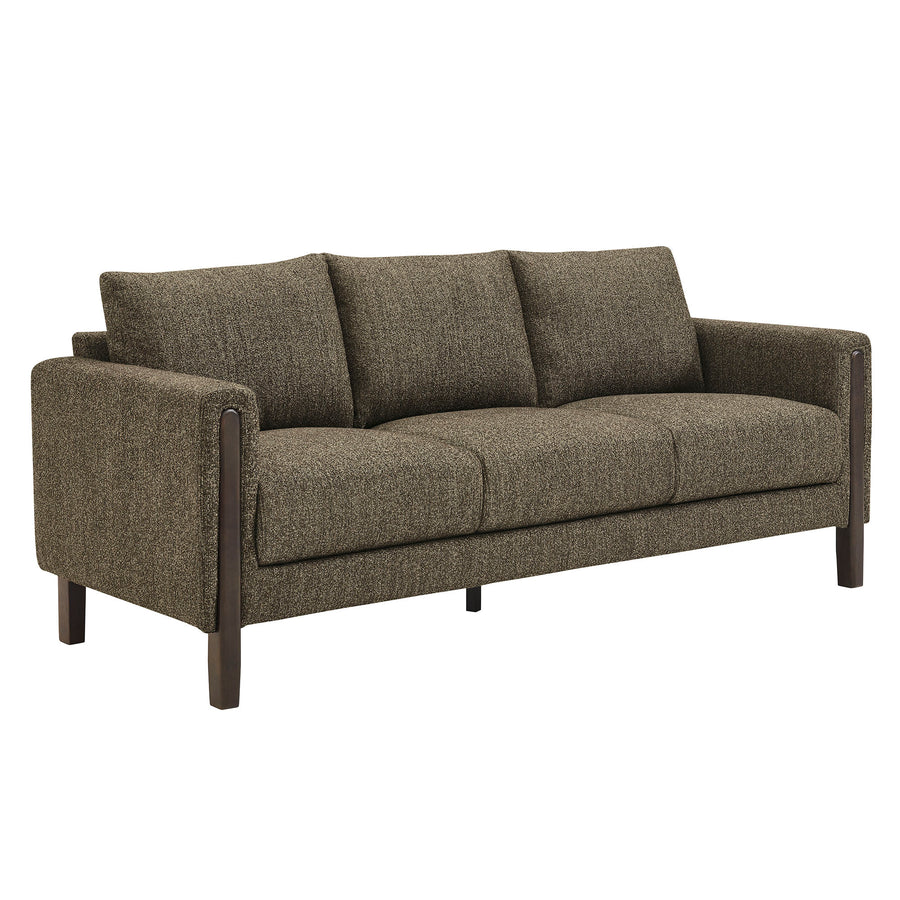 Vetiver Boucle Fabric Sofa in Antique Espresso