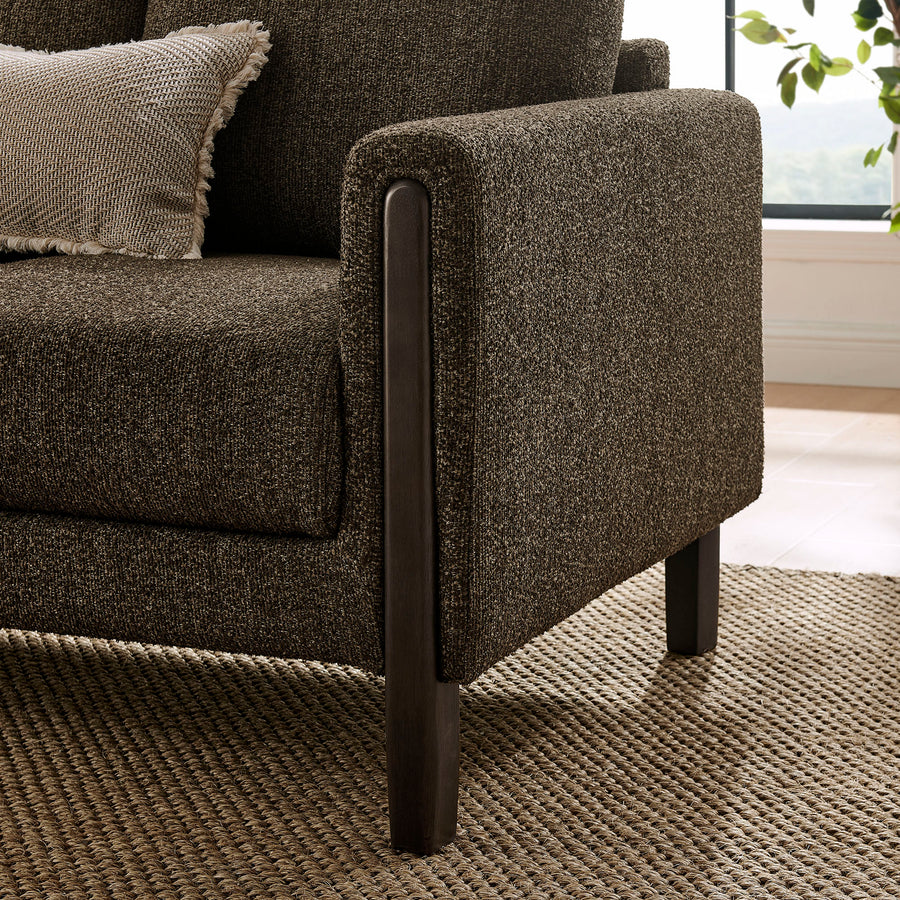 Vetiver Boucle Fabric Sofa in Antique Espresso