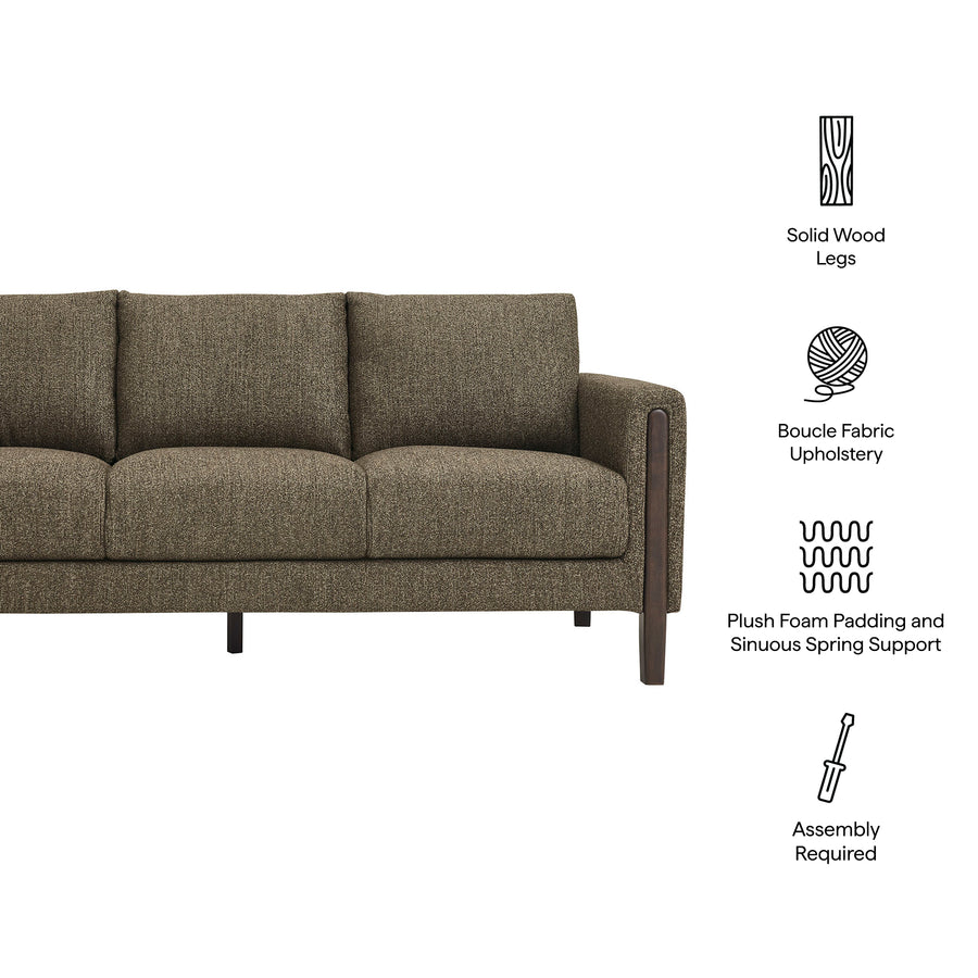 Vetiver Boucle Fabric Sofa in Antique Espresso