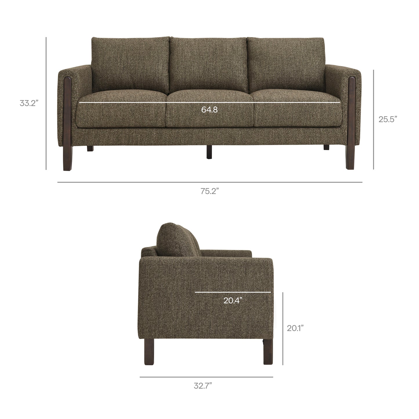 Vetiver Boucle Fabric Sofa in Antique Espresso