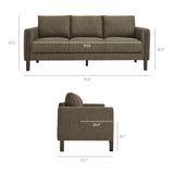 Vetiver Boucle Fabric Sofa in Antique Espresso