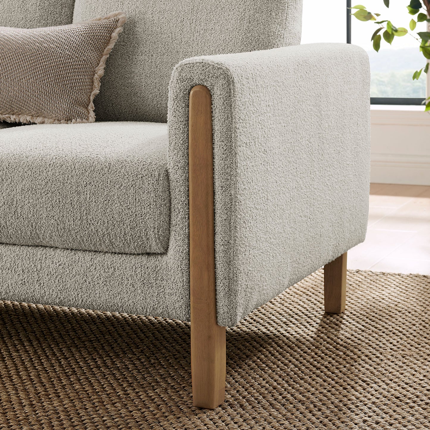 Vetiver Boucle Fabric Sofa in Parchment Beech