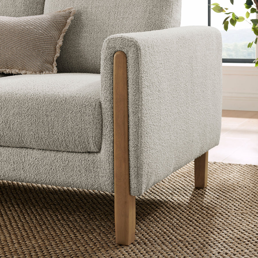 Vetiver Boucle Fabric Sofa in Parchment Beech