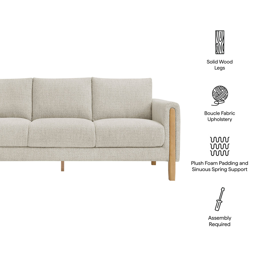 Vetiver Boucle Fabric Sofa in Parchment Beech