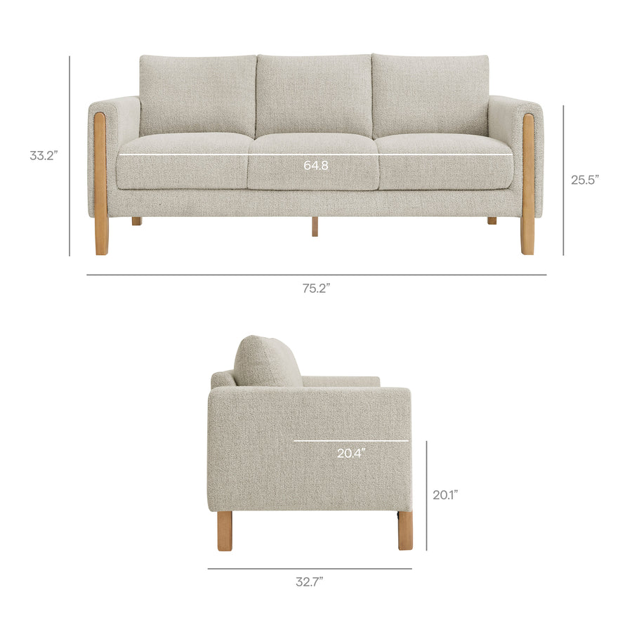 Vetiver Boucle Fabric Sofa in Parchment Beech