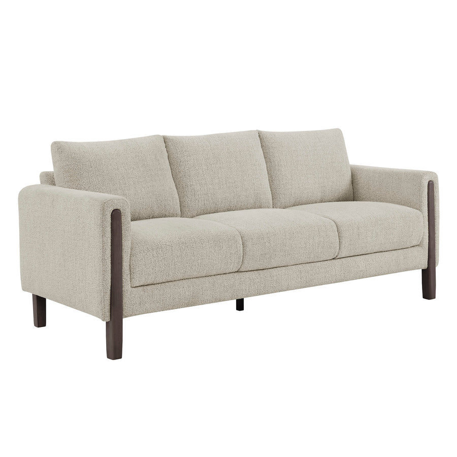 Vetiver Boucle Fabric Sofa in Parchment Espresso