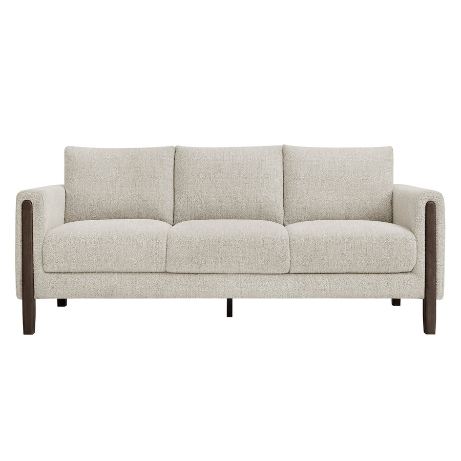 Vetiver Boucle Fabric Sofa in Parchment Espresso