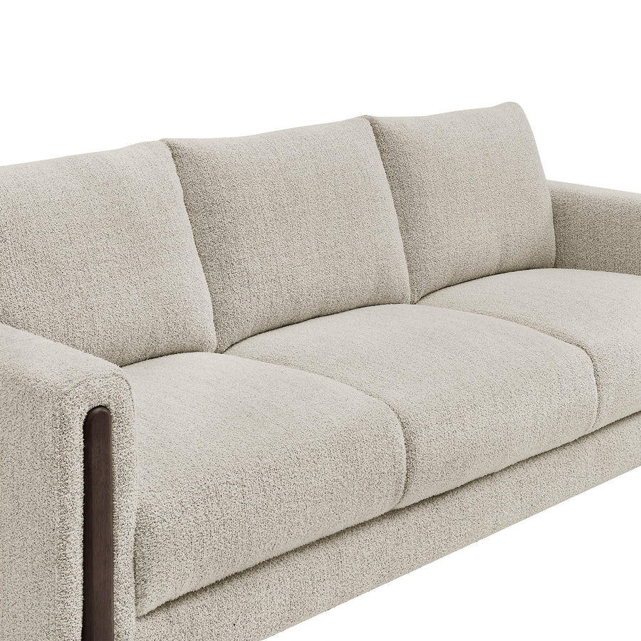 Vetiver Boucle Fabric Sofa in Parchment Espresso