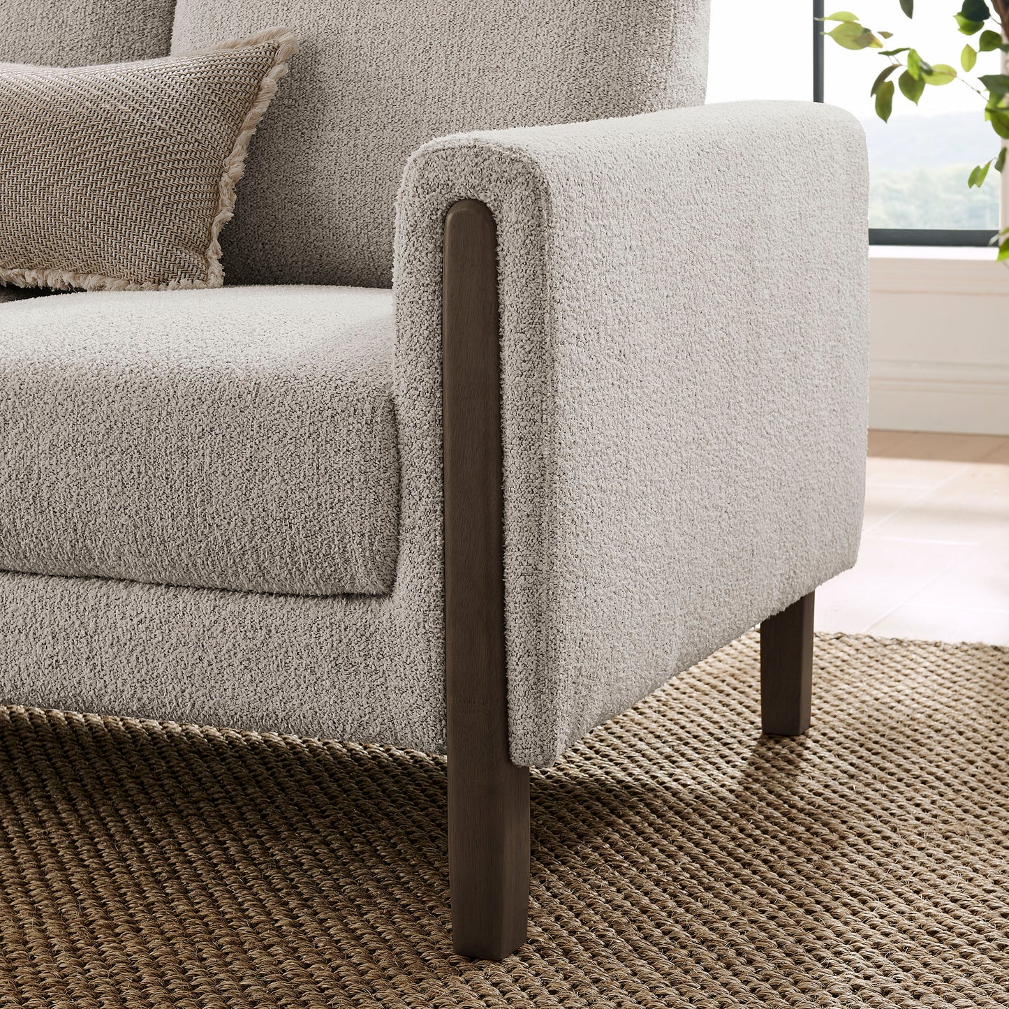 Vetiver Boucle Fabric Sofa in Parchment Espresso