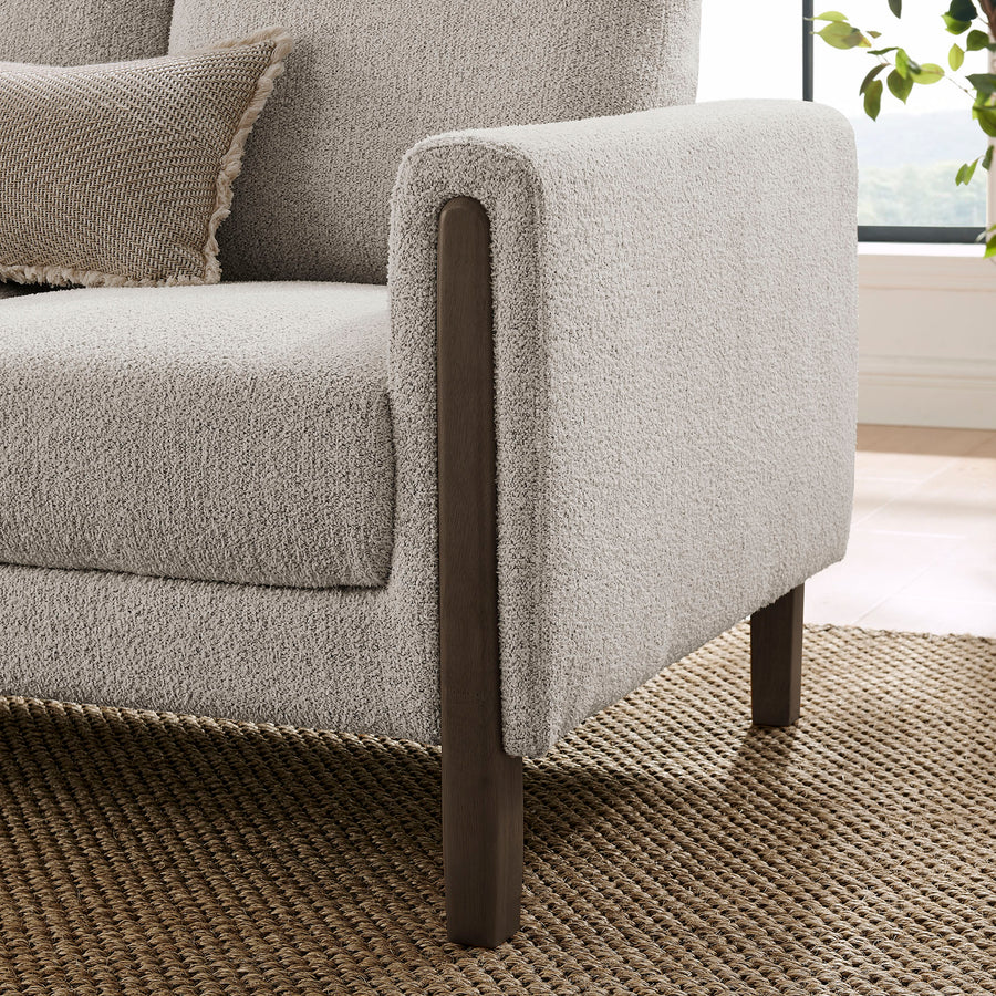Vetiver Boucle Fabric Sofa in Parchment Espresso