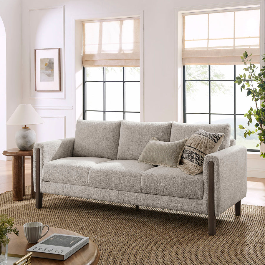Vetiver Boucle Fabric Sofa in Parchment Espresso
