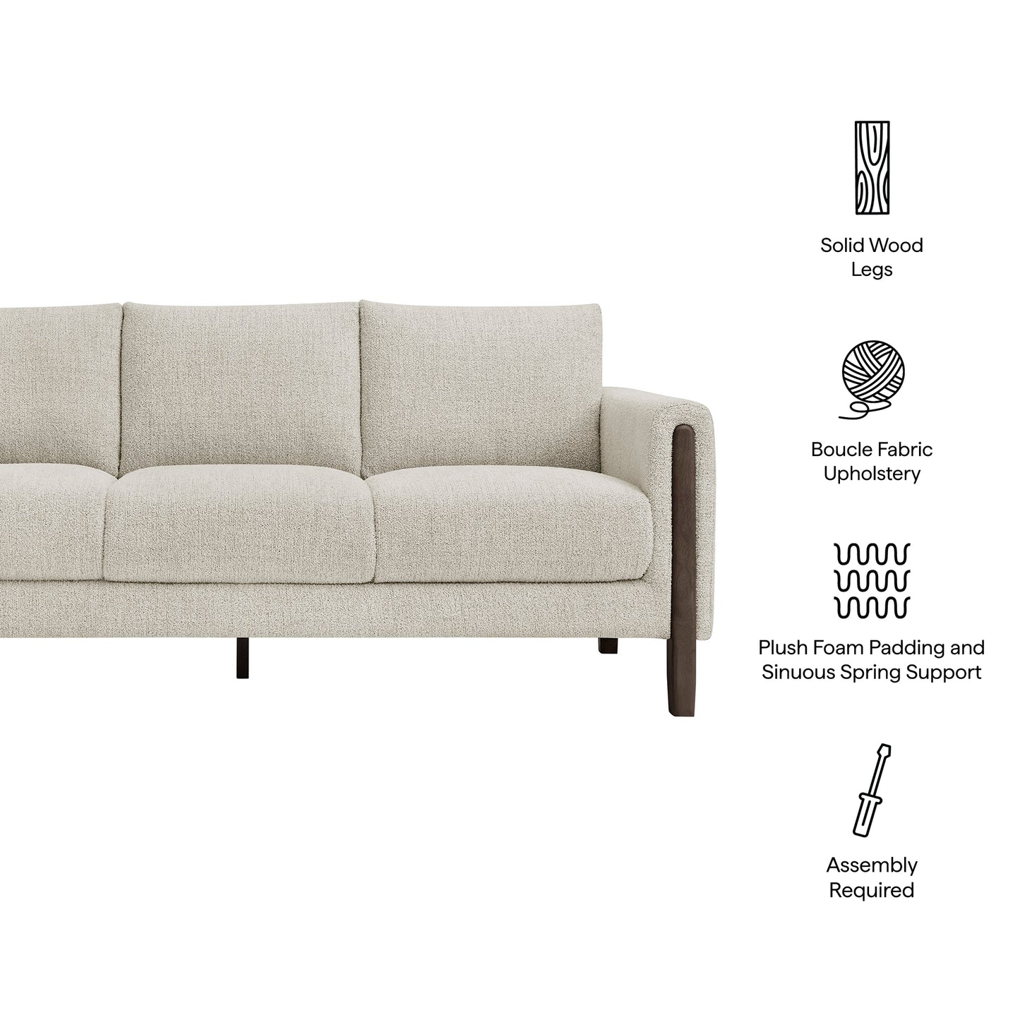 Vetiver Boucle Fabric Sofa in Parchment Espresso