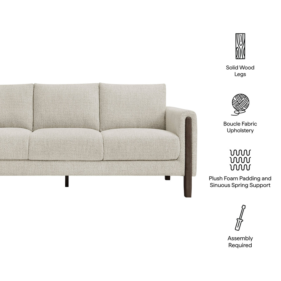 Vetiver Boucle Fabric Sofa in Parchment Espresso