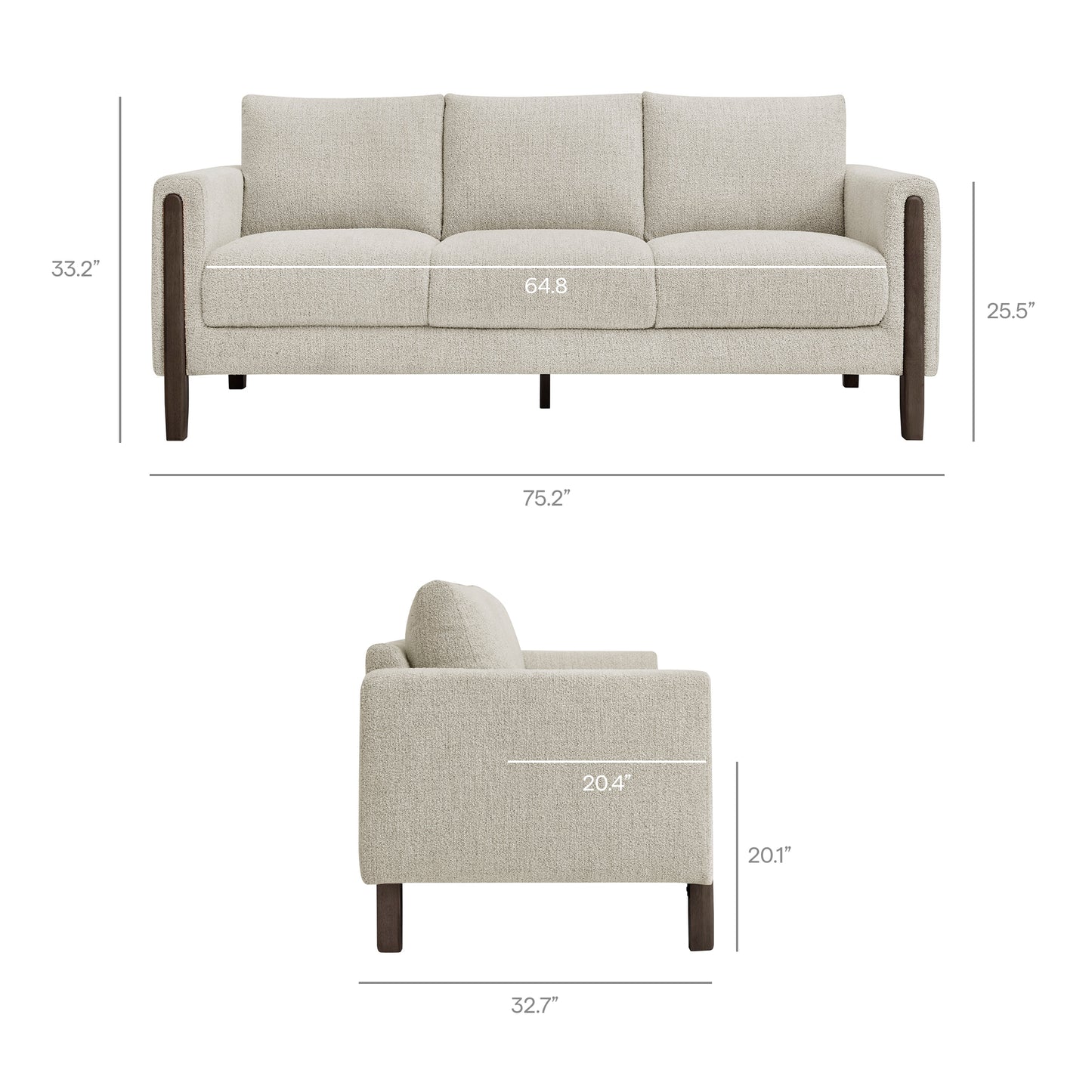 Vetiver Boucle Fabric Sofa in Parchment Espresso