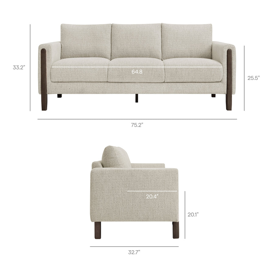 Vetiver Boucle Fabric Sofa in Parchment Espresso