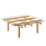 Mallow 35 Inch Tempered Glass Coffee Table in Oak