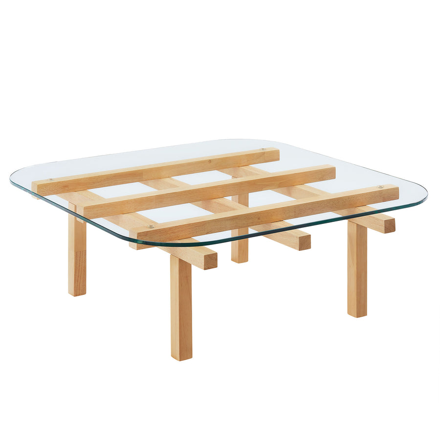 Mallow 35 Inch Tempered Glass Coffee Table in Oak