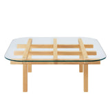 Mallow 35 Inch Tempered Glass Coffee Table in Oak