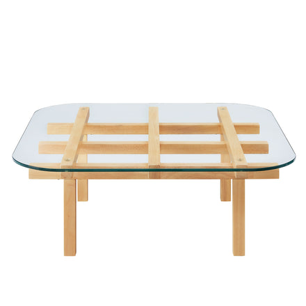 Isby 35 Inch Tempered Glass Coffee Table in Oak