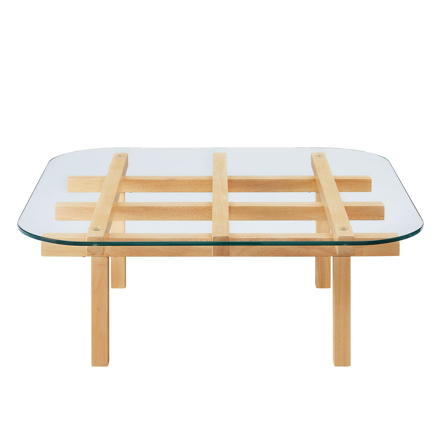 Mallow 35 Inch Tempered Glass Coffee Table in Oak