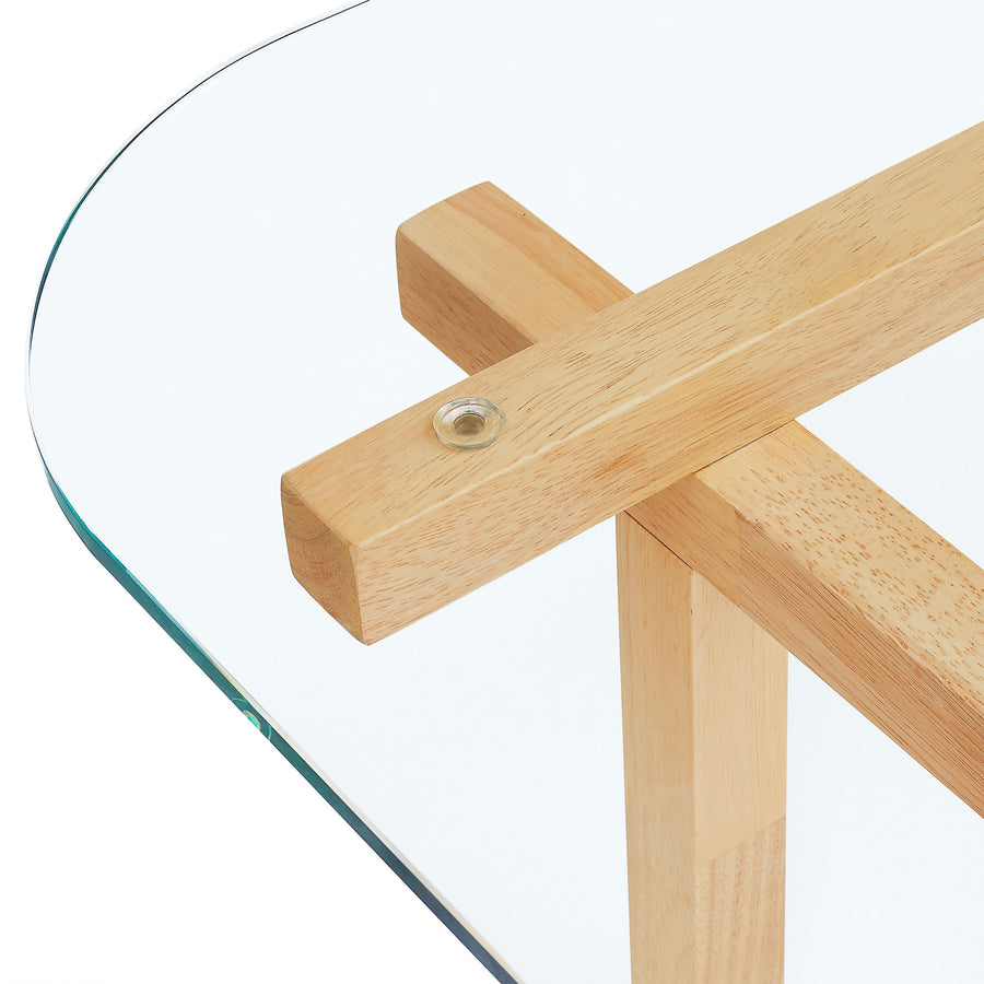 Mallow 35 Inch Tempered Glass Coffee Table in Oak
