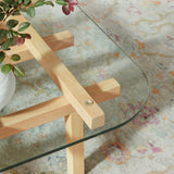 Mallow 35 Inch Tempered Glass Coffee Table in Oak