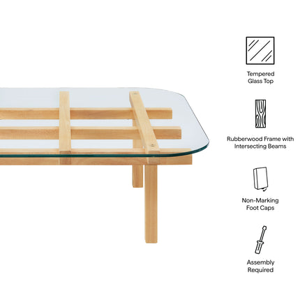 Isby 35 Inch Tempered Glass Coffee Table in Oak