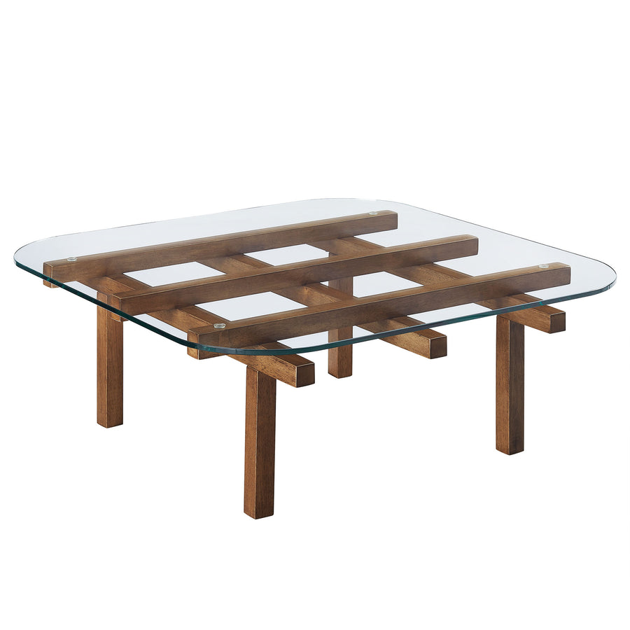 Mallow 35 Inch Tempered Glass Coffee Table in Walnut