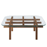 Mallow 35 Inch Tempered Glass Coffee Table in Walnut