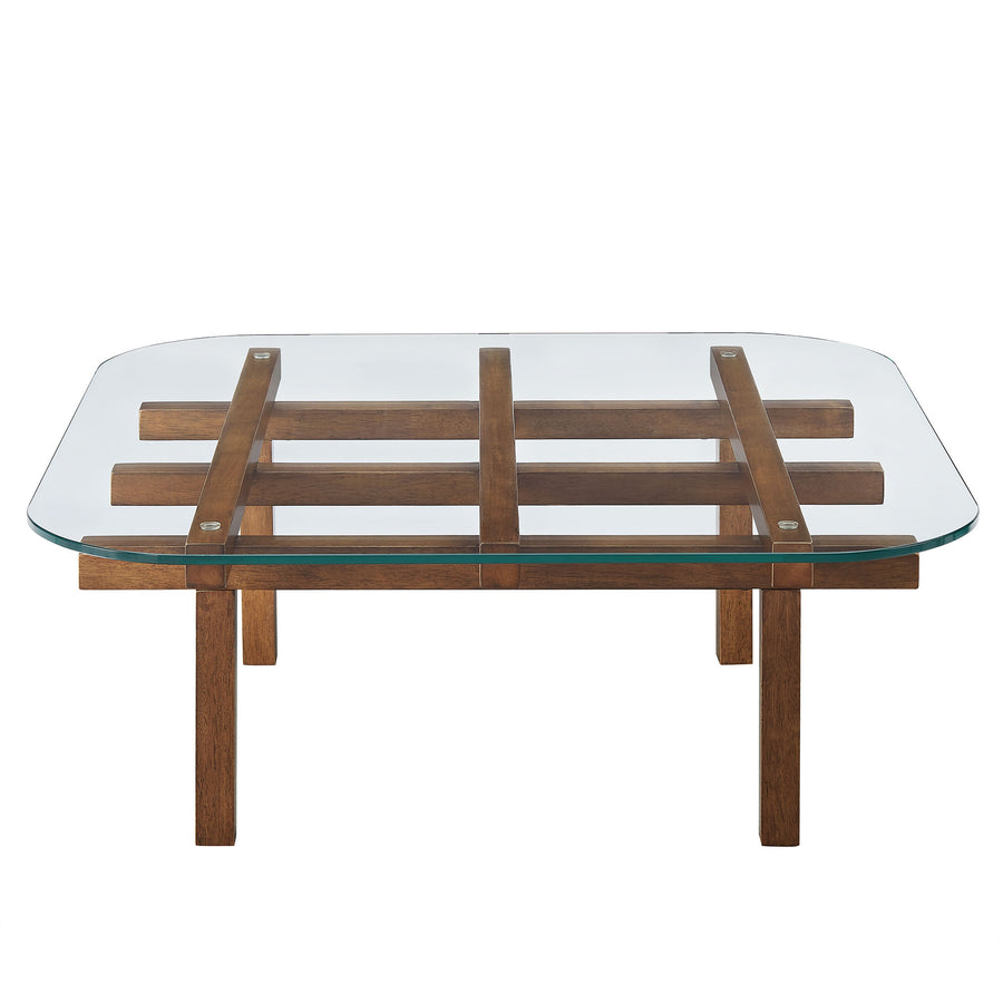 Mallow 35 Inch Tempered Glass Coffee Table in Walnut