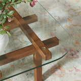 Mallow 35 Inch Tempered Glass Coffee Table in Walnut