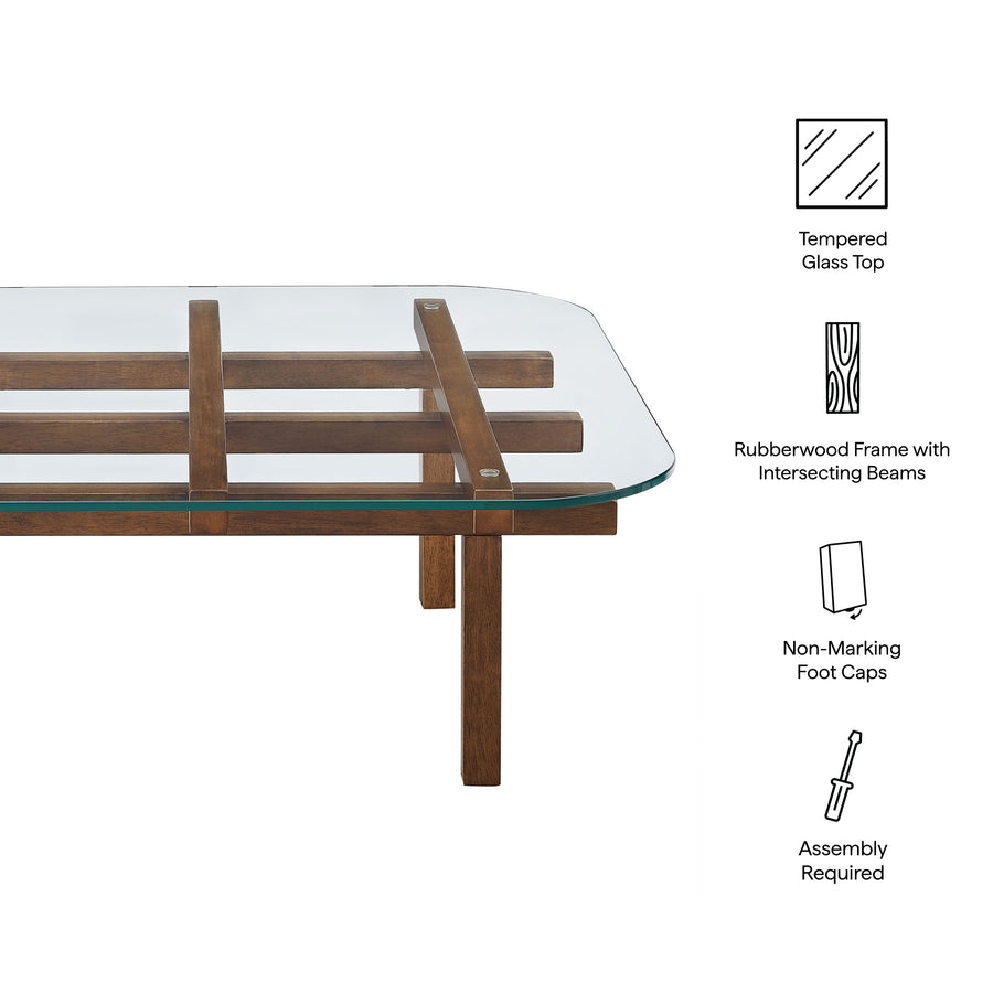 Mallow 35 Inch Tempered Glass Coffee Table in Walnut