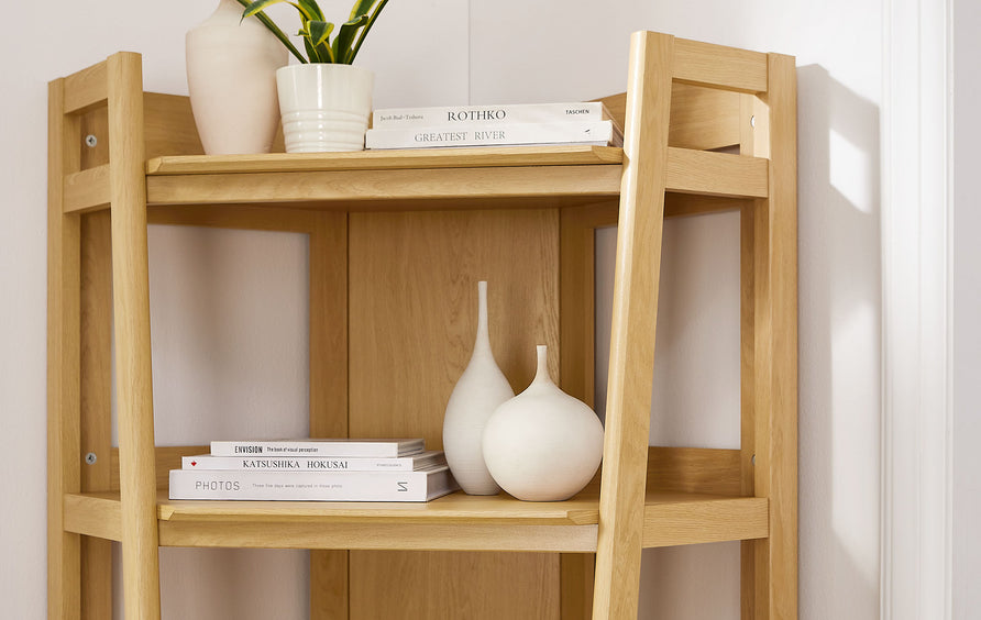 Finch 71 Inch Corner Bookshelf in Oak
