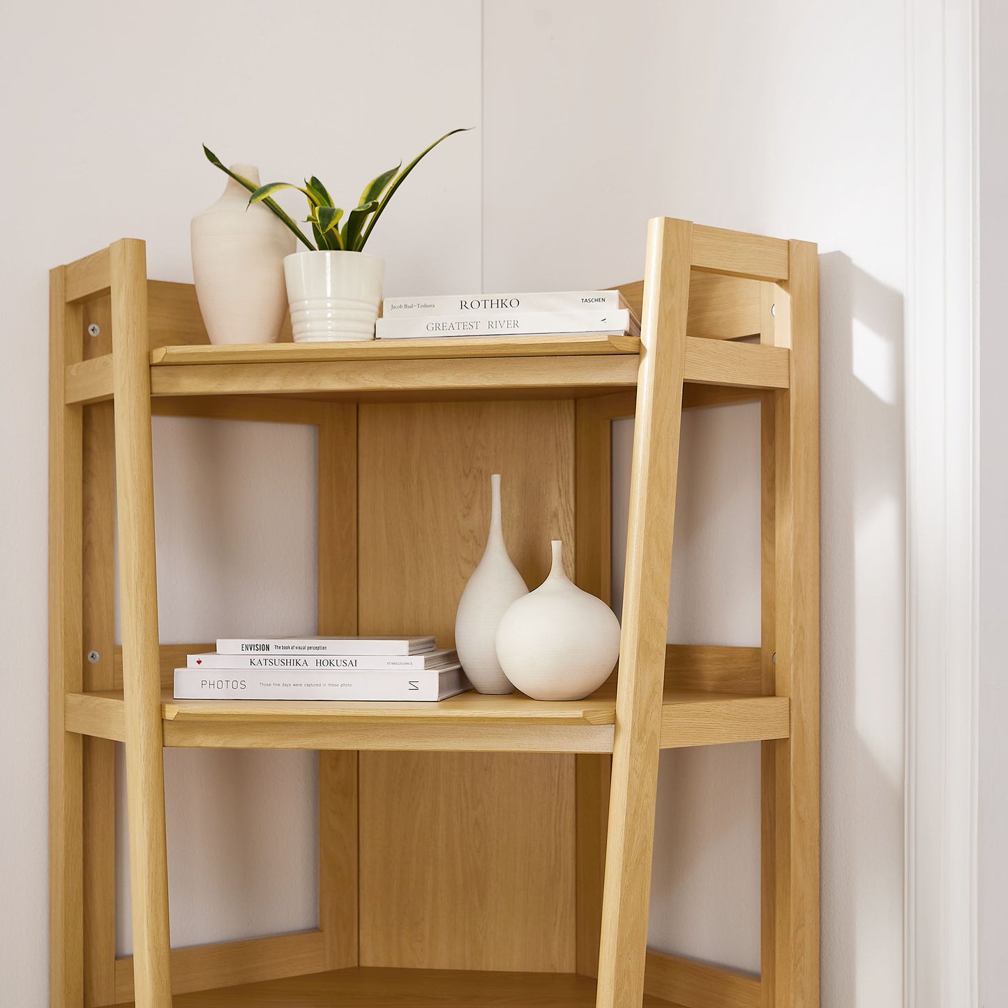 Finch 71 Inch Corner Bookshelf in Oak