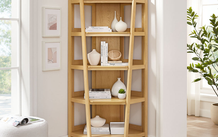 Finch 71 Inch Corner Bookshelf in Oak