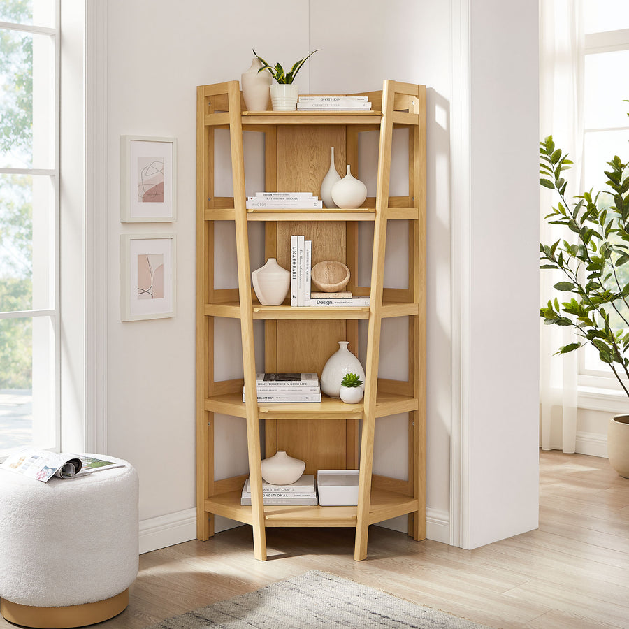 Finch 71 Inch Corner Bookshelf in Oak