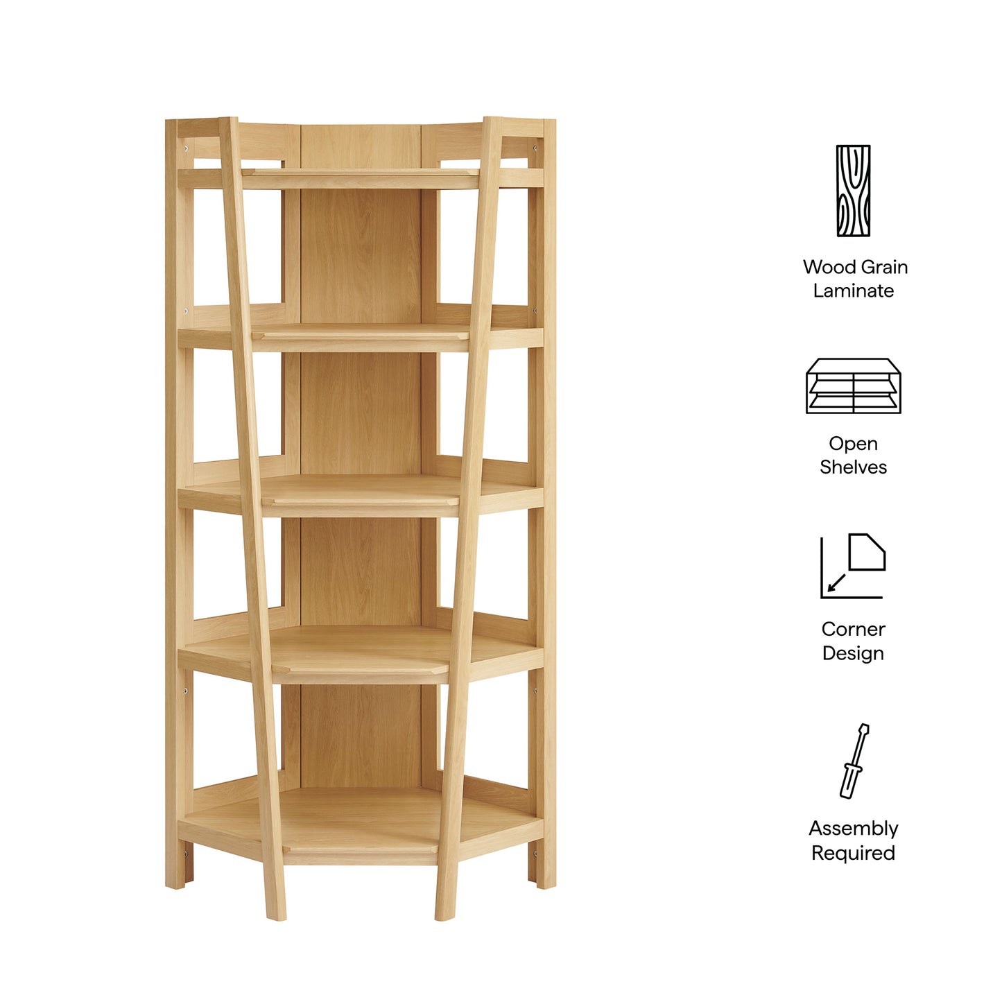 Finch 71 Inch Corner Bookshelf in Oak
