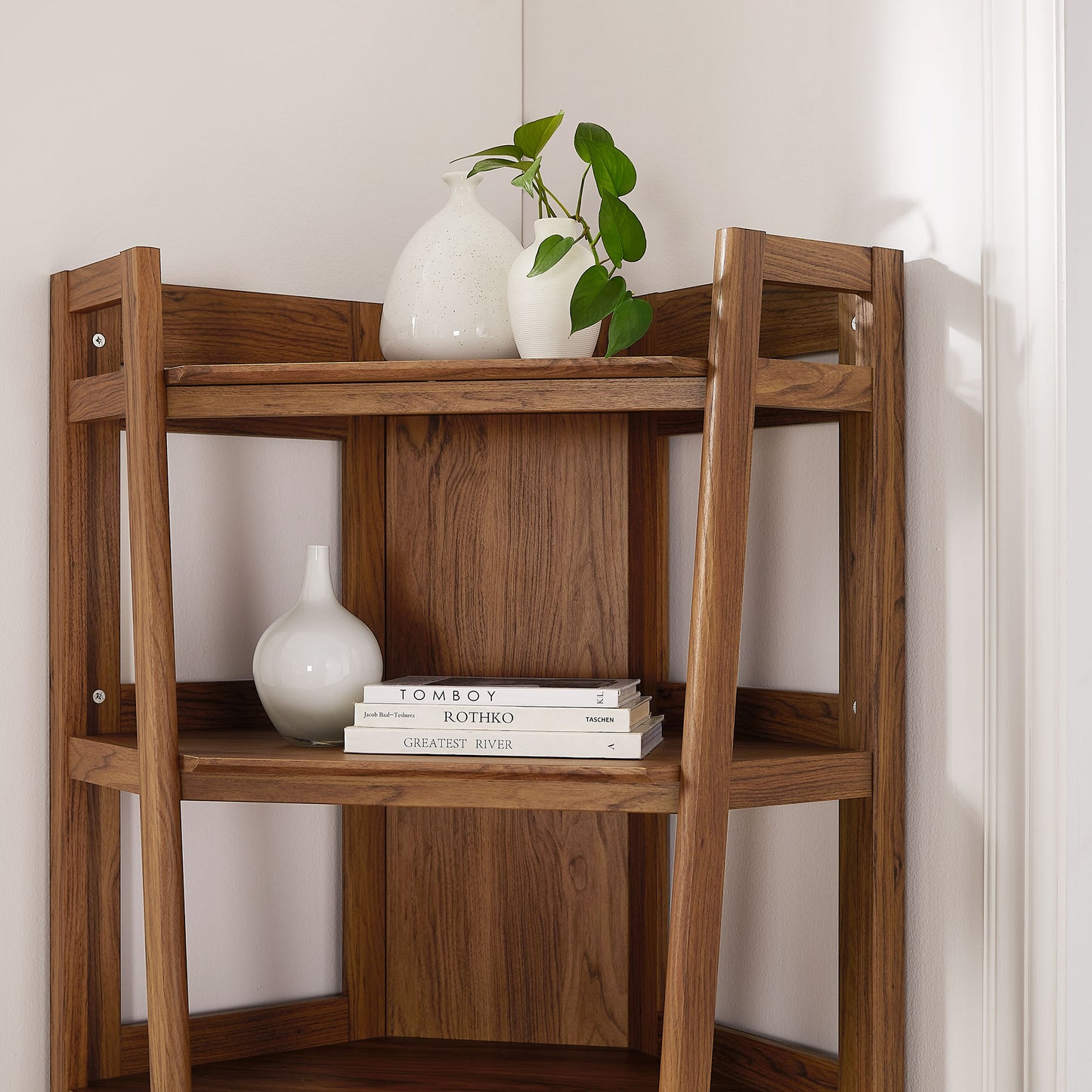 Finch 71 Inch Corner Bookshelf in Walnut
