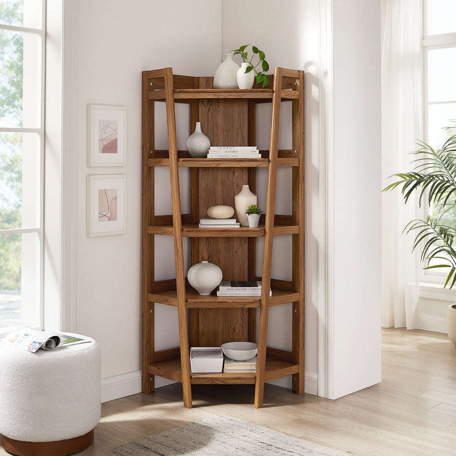 Finch 71 Inch Corner Bookshelf in Walnut