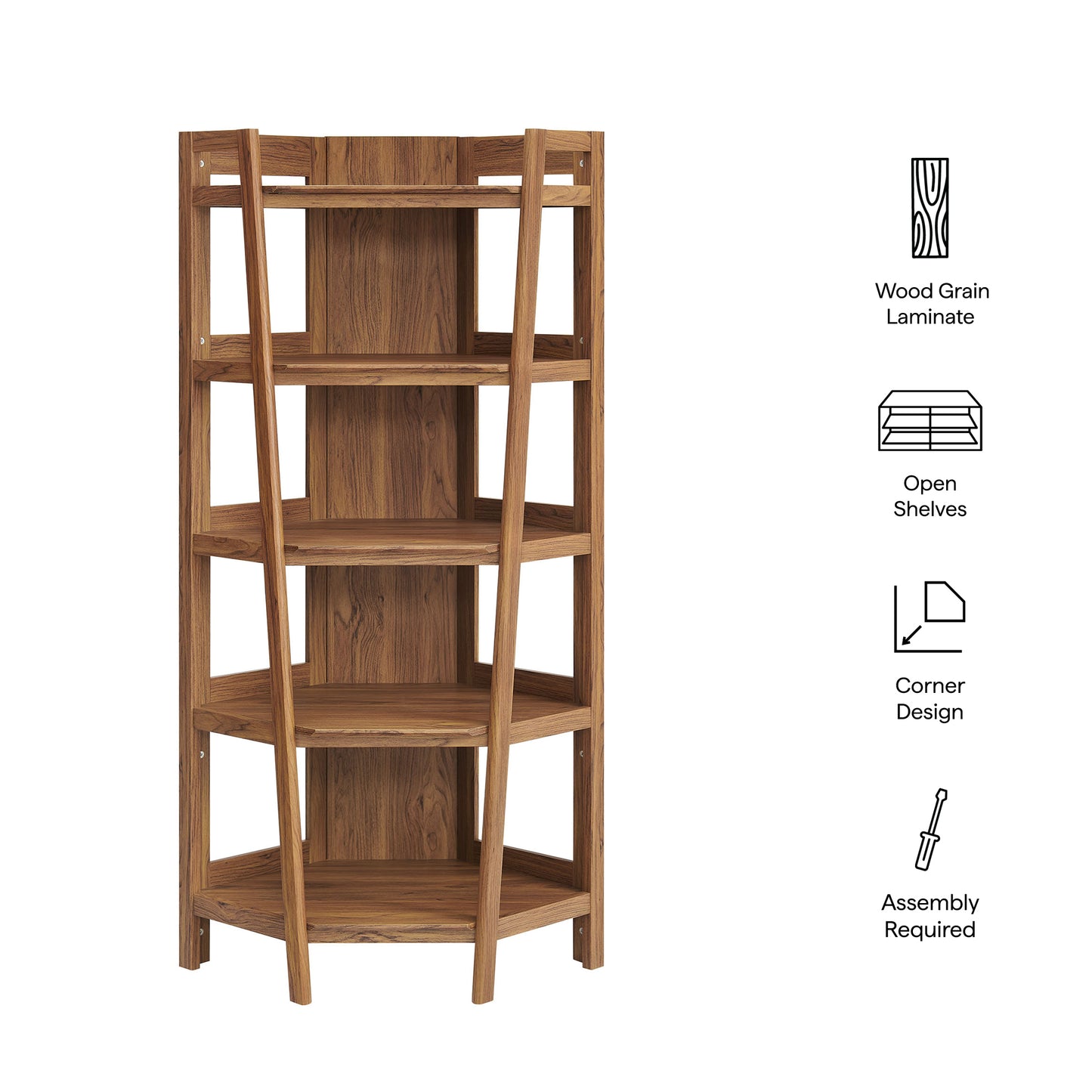 Finch 71 Inch Corner Bookshelf in Walnut